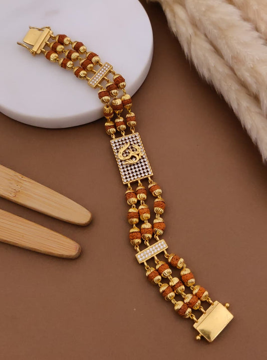Men’s Rudraksha-Style Bracelet with Gold Finish