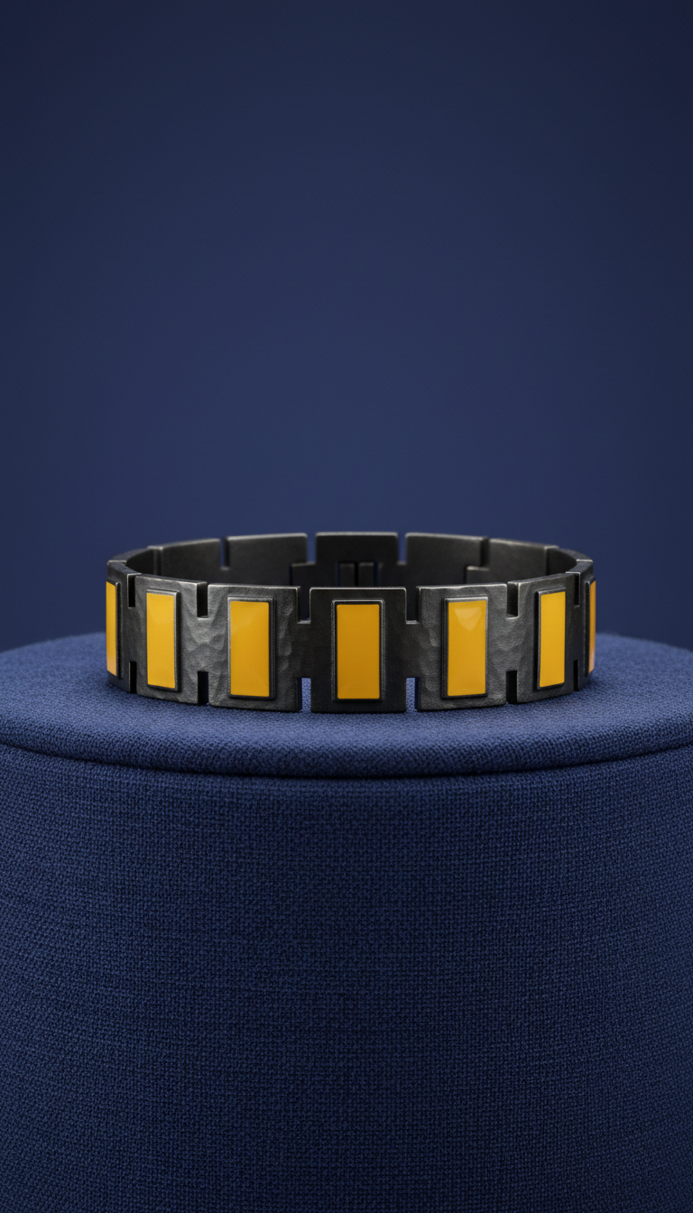 Textured Alloy Link Bracelet with Saffron Enamel