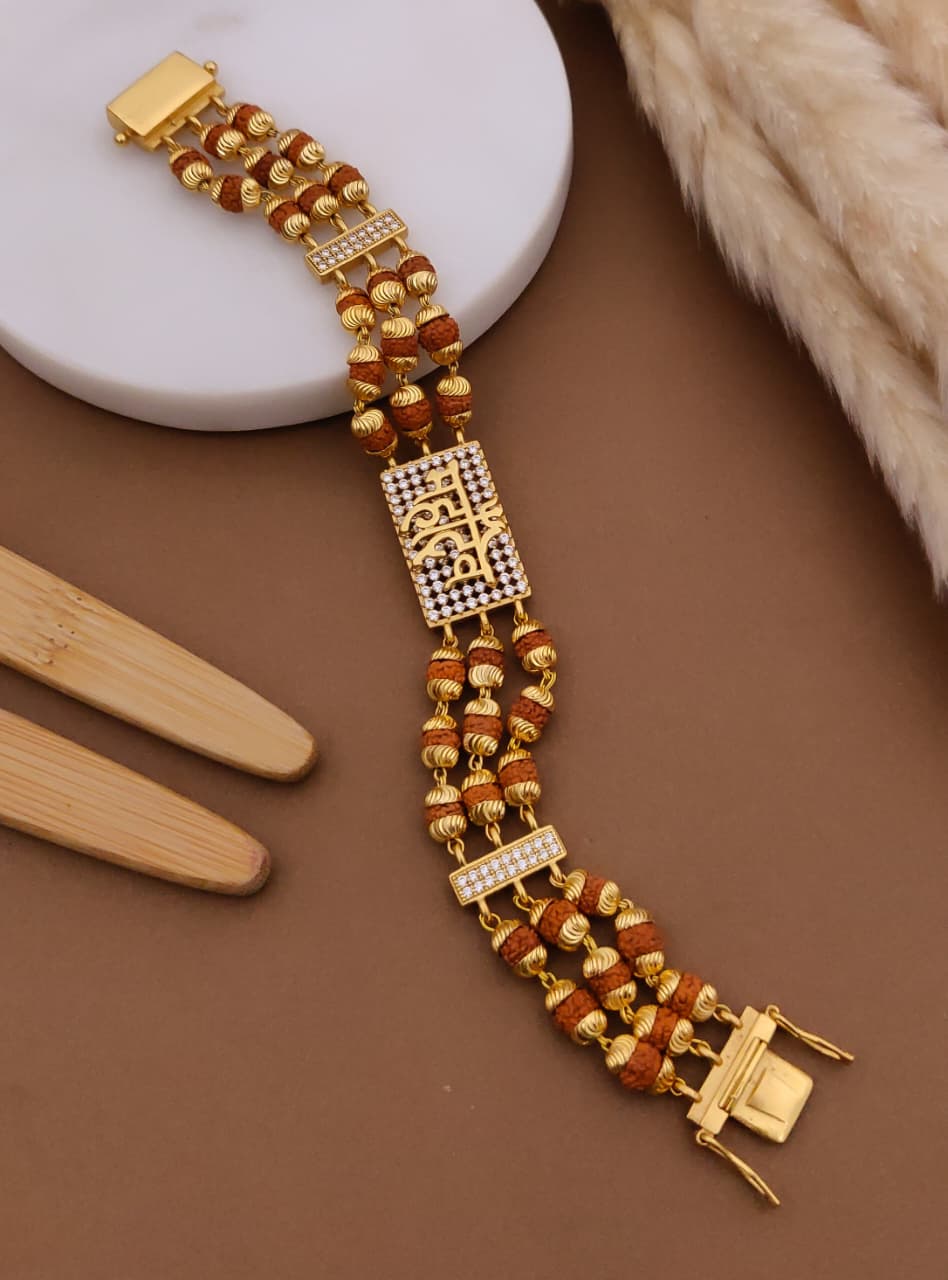 Men’s Rudraksha-Style Bracelet with Gold Finish