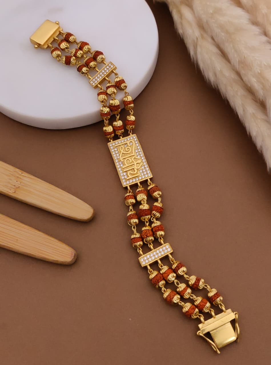 Men’s Rudraksha-Style Bracelet with Gold Finish