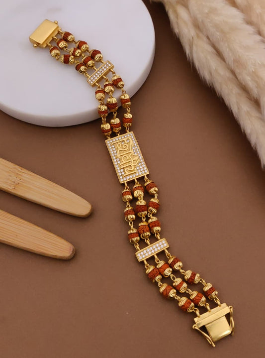 Men’s Rudraksha-Style Bracelet with Gold Finish