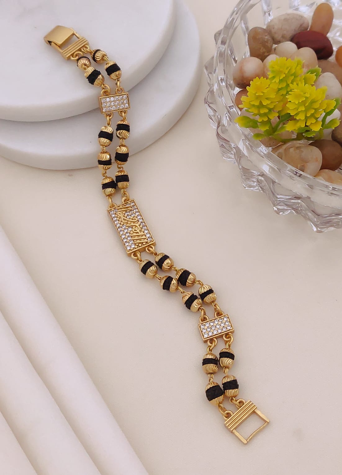 Gold Luxury 2 Line Rudraksha Bracelet for Men 003