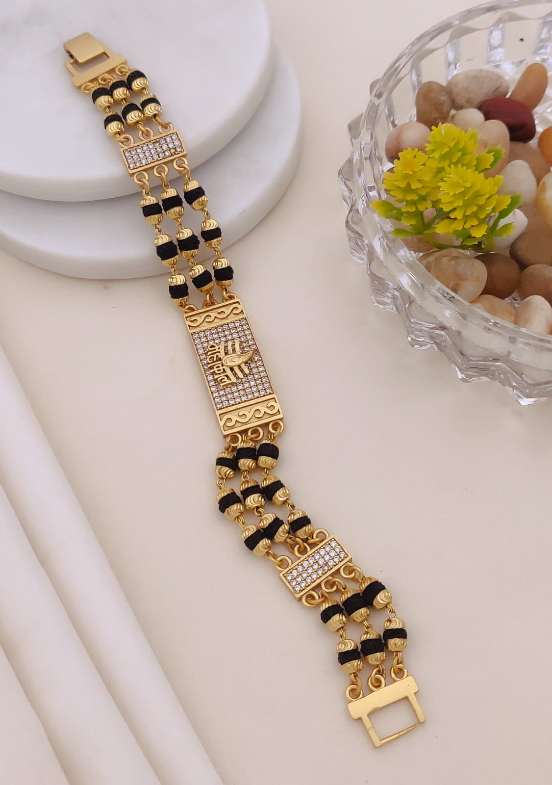 Men's Gold & Black Rudraksha Bracelet 007