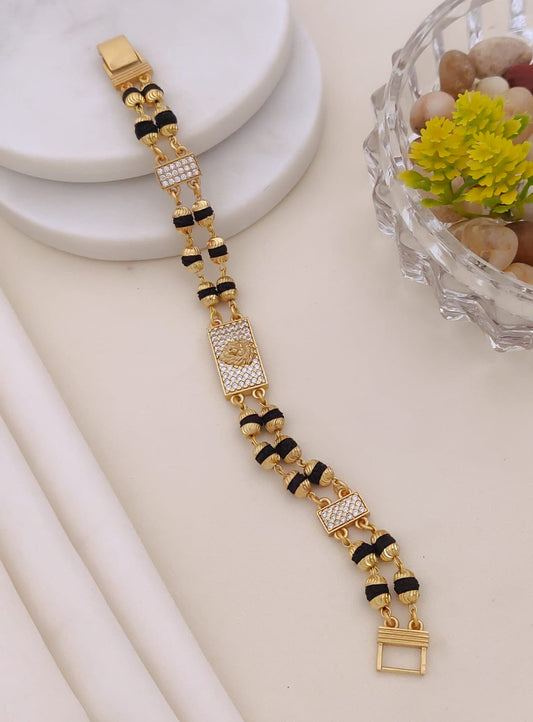 Men’s 2-Line Rudraksha Bracelet with Gold Finish
