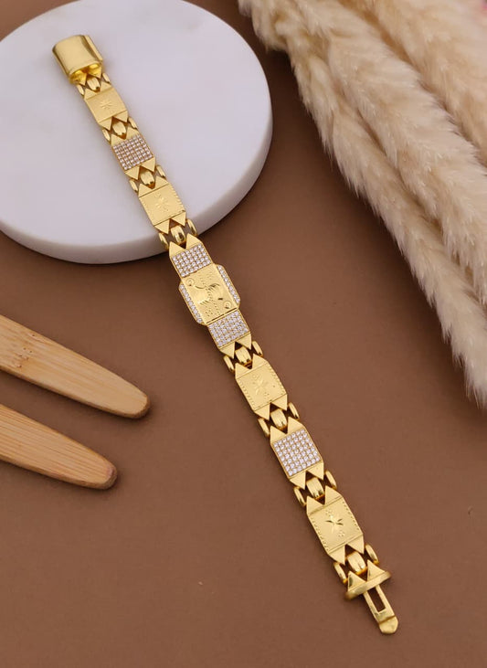 Crystal Studded Premium Link Gold Bracelet For Men 004