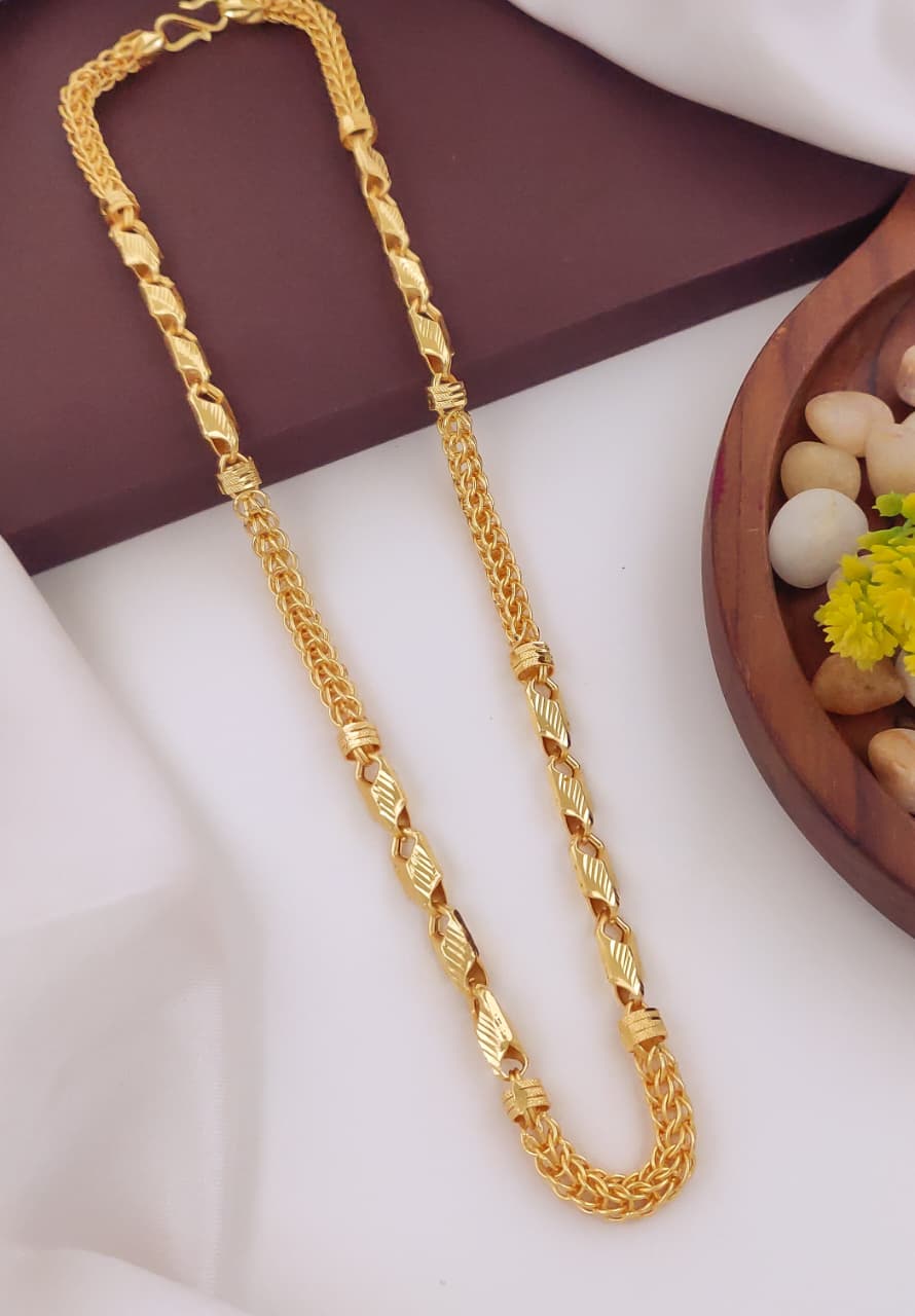 Men's Gold-Tone Leaf Bead Wheat Chain 018