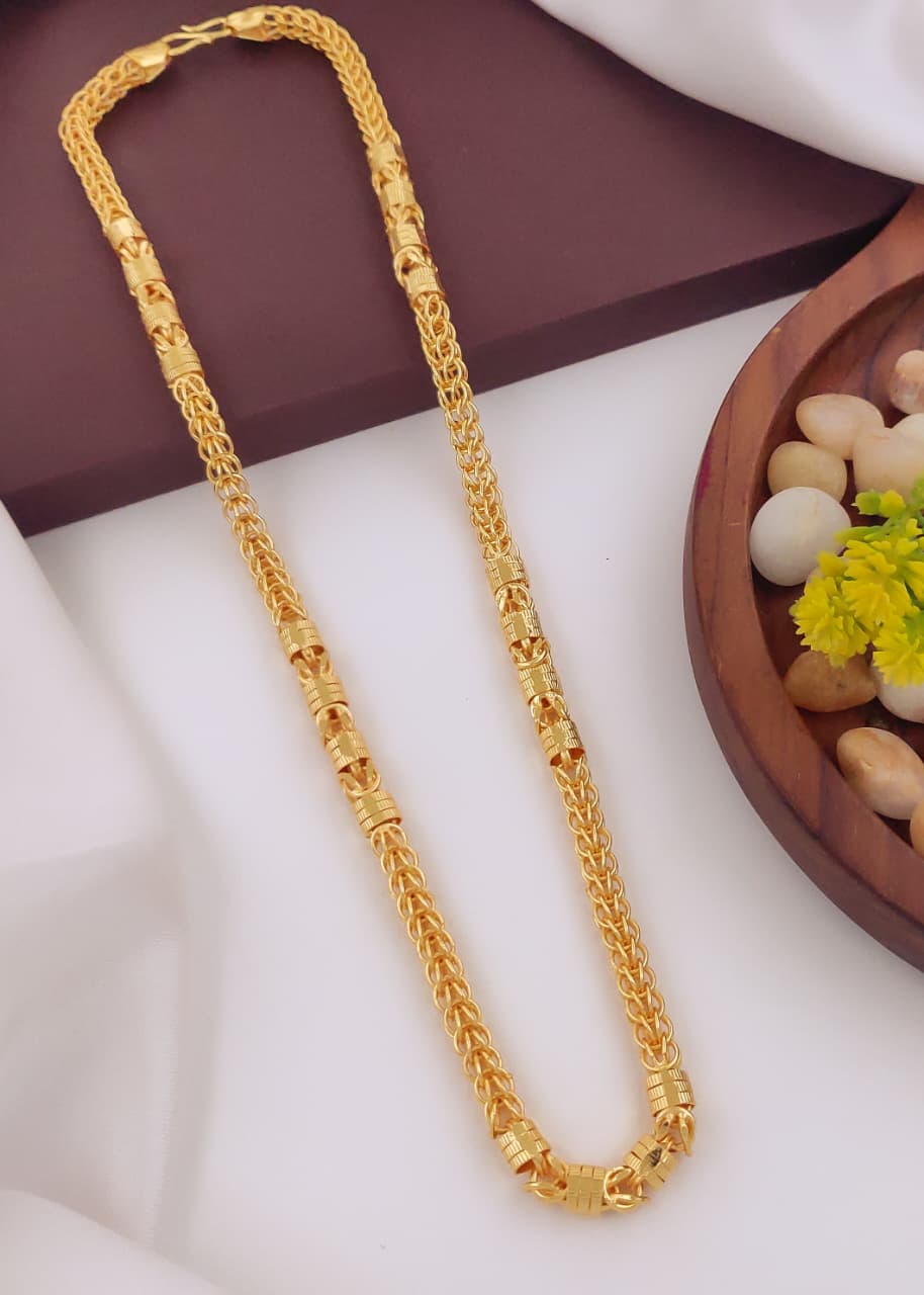 Men's Gold-Tone Barrel Bead Wheat Chain 015