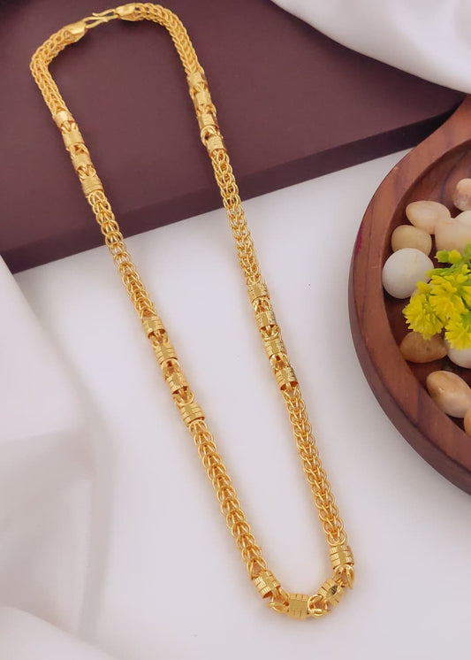 Men's Gold-Tone Barrel Bead Wheat Chain 015