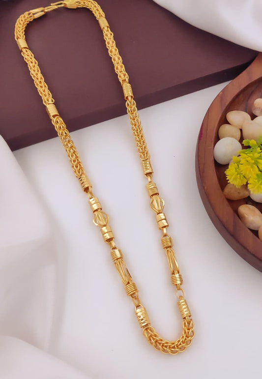 Men's Gold-Tone Faceted Bead Wheat Chain 014