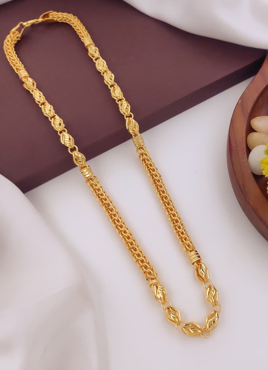 Men's Gold-Tone Ribbed Bead Chain
