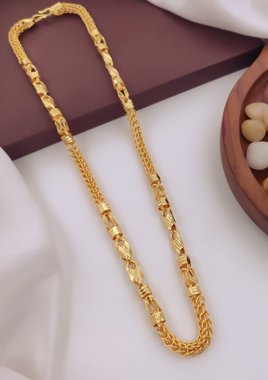 Men's Gold-Tone Leaf Bead Chain 002