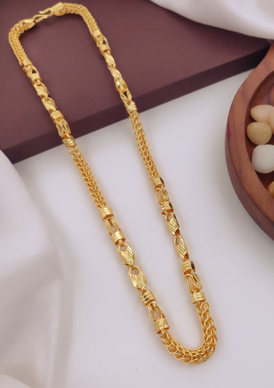 Men's Gold-Tone Leaf Bead Chain 002
